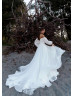 Off Shoulder White Chiffon Slit Boho Wedding Dress